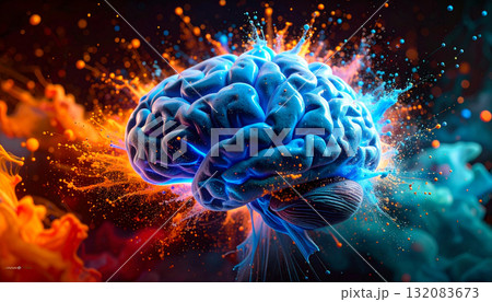 Digital AI Particles Forming Brain Structure in Air. AI themed Background. Generated Image 132083673