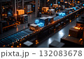 Isometric AI Factory Producing Glowing Data Blocks. AI themed Background. Generated Image 132083678