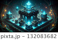 Isometric AI Factory Producing Glowing Data Blocks. AI themed Background. Generated Image 132083682