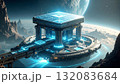Isometric AI Factory Producing Glowing Data Blocks. AI themed Background. Generated Image 132083684