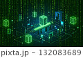 Isometric AI Factory Producing Glowing Data Blocks. AI themed Background. Generated Image 132083689