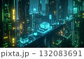 Isometric AI Factory Producing Glowing Data Blocks. AI themed Background. Generated Image 132083691