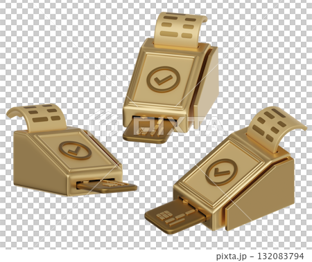 cartoon style gold Payment Terminal card reader 3D graphic 132083794