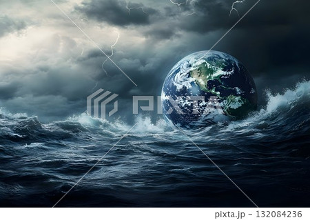 Earth slowly raging ocean, symbolizing rising sea levels and climate change 132084236