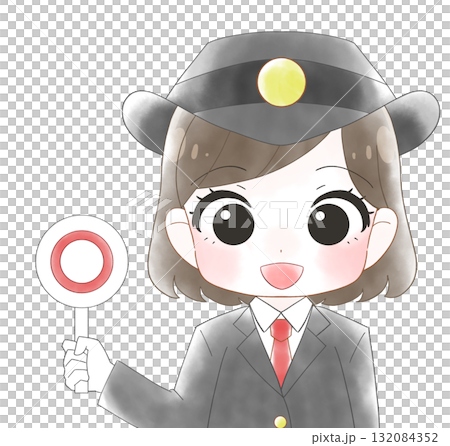 穿著長袖制服的女車站工作人員的可愛水彩插圖 132084352