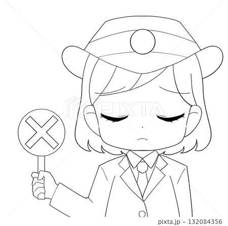 長袖の制服を着た女性駅員のかわいい白黒イラスト 長袖の制服を着た女性駅員のかわいい白黒イラスト 132084356