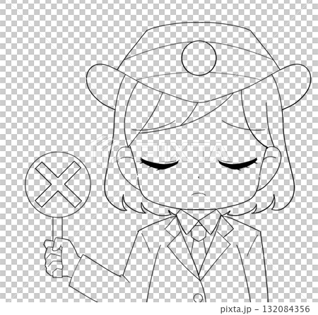 長袖の制服を着た女性駅員のかわいい白黒イラスト 長袖の制服を着た女性駅員のかわいい白黒イラスト 132084356
