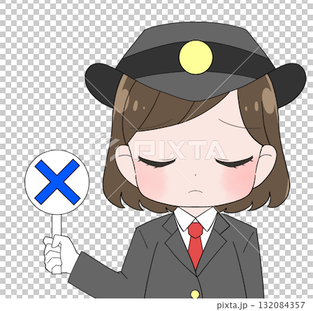 A cute illustration of a female station attendant wearing a long-sleeved uniform 132084357