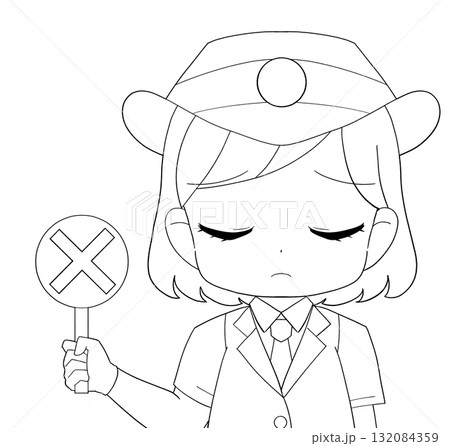 半袖の制服を着た女性駅員のかわいい白黒イラスト 半袖の制服を着た女性駅員のかわいい白黒イラスト 132084359