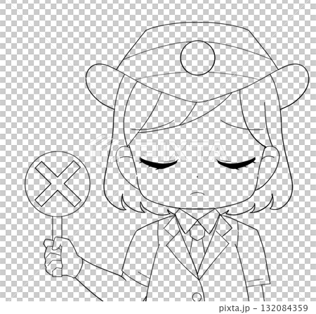 半袖の制服を着た女性駅員のかわいい白黒イラスト 半袖の制服を着た女性駅員のかわいい白黒イラスト 132084359
