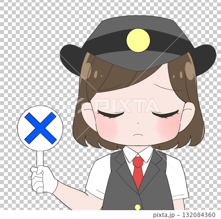 A cute illustration of a female station attendant wearing a short-sleeved uniform 132084360