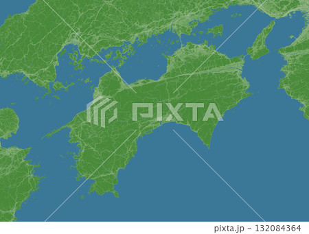 日本の四国地方の衛星写真風イラスト 日本の四国地方の衛星写真風イラスト 132084364