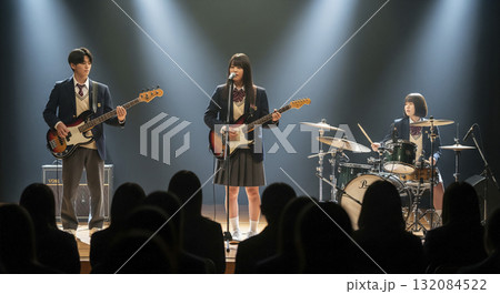 文化祭　体育館のステージでライブ 132084522