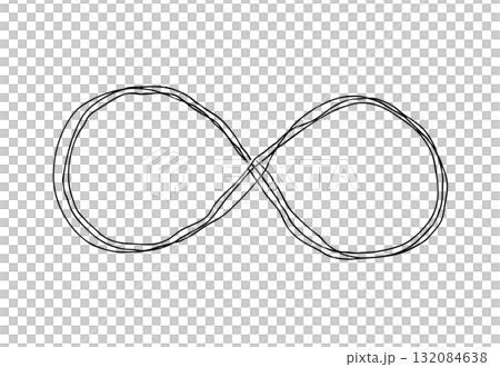 無限のマークの手描きの線画アイコン。複数の線が重なったモノクロの落書きベクターイラスト 無限のマークの手描きの線画アイコン。複数の線が重なったモノクロの落書きベクターイラスト 132084638