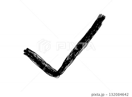 チェックマークの手描きの線画アイコン。複数の線が重なったモノクロの落書きベクターイラスト チェックマークの手描きの線画アイコン。複数の線が重なったモノクロの落書きベクターイラスト 132084642