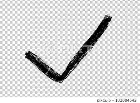 チェックマークの手描きの線画アイコン。複数の線が重なったモノクロの落書きベクターイラスト チェックマークの手描きの線画アイコン。複数の線が重なったモノクロの落書きベクターイラスト 132084642