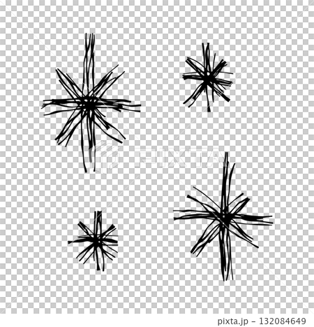 キラキラのエフェクトの手描きの線画アイコン。複数の線が重なったモノクロの落書きベクターイラスト キラキラのエフェクトの手描きの線画アイコン。複数の線が重なったモノクロの落書きベクターイラスト 132084649