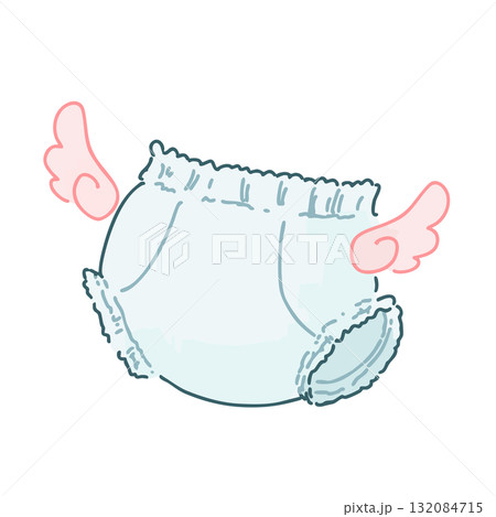 羽の生えた紙おむつ（パンツタイプ・ベビー用）の手描きイラスト 132084715