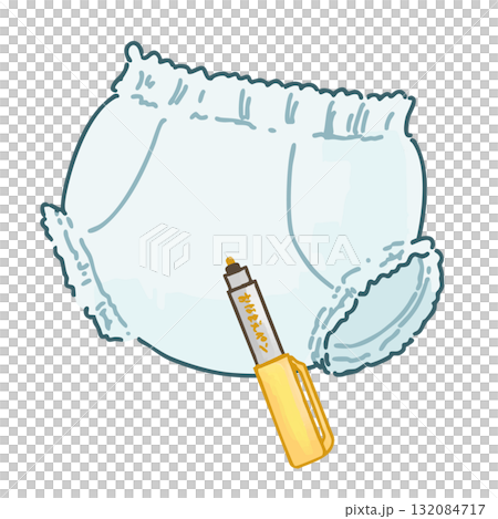 Illustration of disposable diapers (pants type, for babies) and name pen 132084717