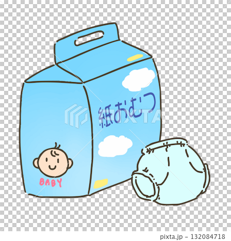 一次性尿布包裝和尿布的手繪插圖 一次性尿布包裝和尿布的手繪插圖 132084718