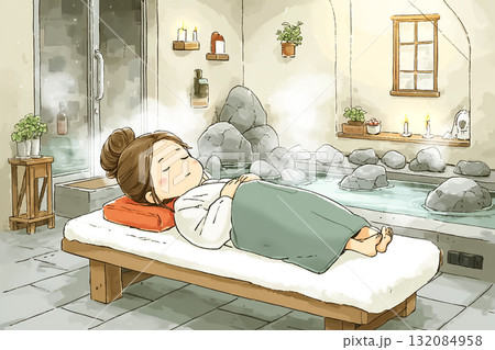 美優シリーズ：岩盤浴でリラックスする女性 132084958