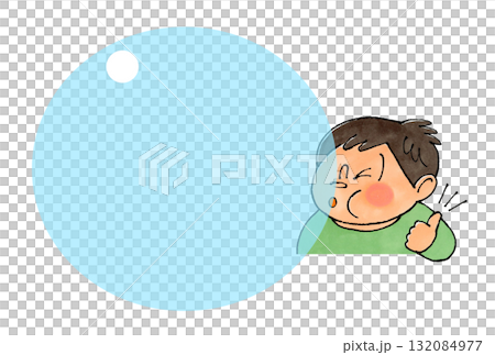 風船ガムと男の子　コピースペース(ブルー) 132084977