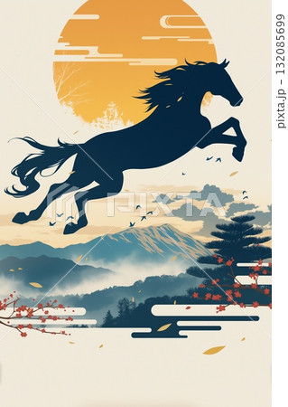 年賀状のイラスト素材_午年(2026) 132085699