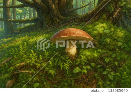 Suillus in Mossy Forest 苔むした森のハナイグチ 132085940