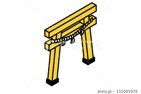 イベントアイコン、しめ縄のついた神社の鳥居のシンプルなアイソメトリックイラスト 132085978