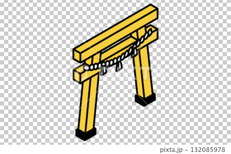 活動圖標，帶有註連繩的神社牌坊門的簡單等距插圖 132085978