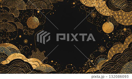 背景素材_和柄（金色と黒色） 132086093