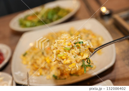 Chinese style food. Egg fried rice 132086402