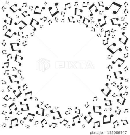 Ornate musical note pattern frame in black and white vector concept illustration Ornate musical note pattern frame in black and white vector concept illustration 132086547