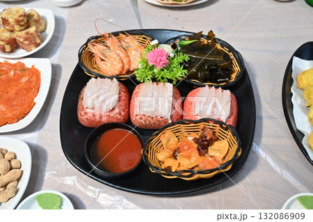 Korean style raw fish. Sashimi 132086909