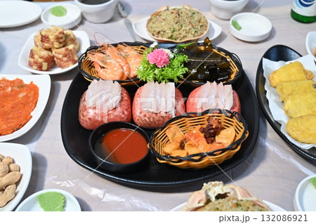 Korean style raw fish. Sashimi 132086921