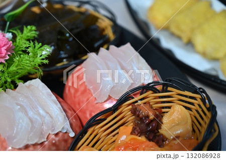 Korean style raw fish. Sashimi 132086928
