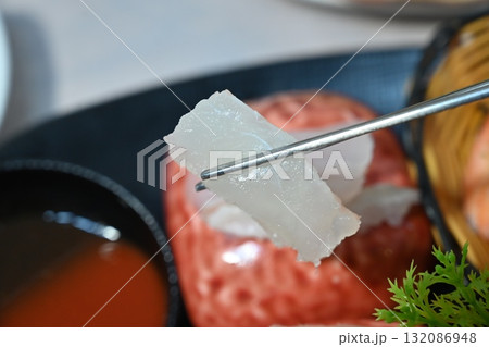 Korean style raw fish. Sashimi 132086948