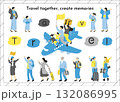 観光やレジャーを楽しむ人物セット 132086995