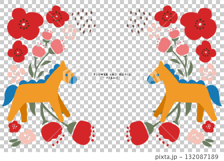 Horse and flower frame red Horse and flower frame red 132087189