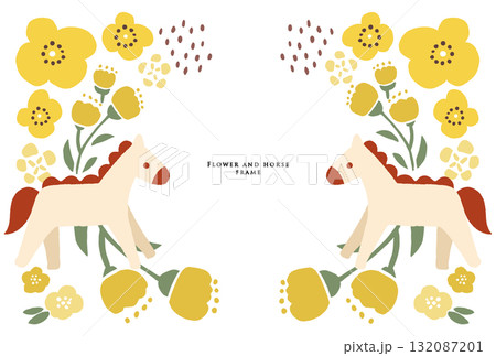 馬とお花のフレーム　黄色 132087201