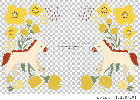 馬とお花のフレーム　黄色 132087201