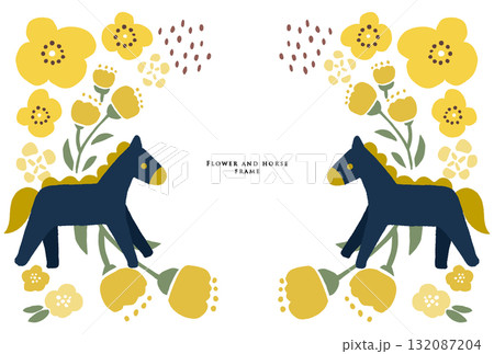 馬とお花のフレーム　黄色 132087204