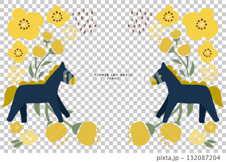 馬とお花のフレーム　黄色 132087204