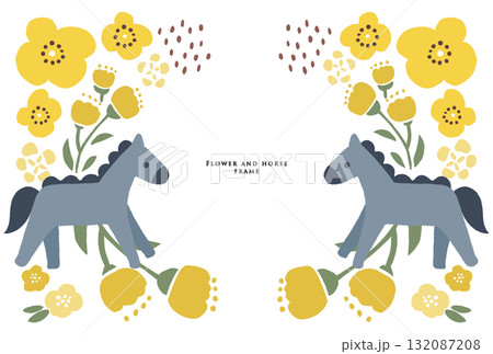 馬とお花のフレーム 黄色 馬とお花のフレーム 黄色 132087208