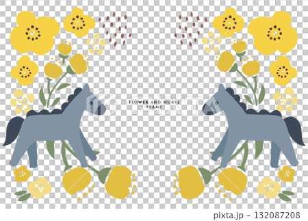 馬とお花のフレーム 黄色 馬とお花のフレーム 黄色 132087208