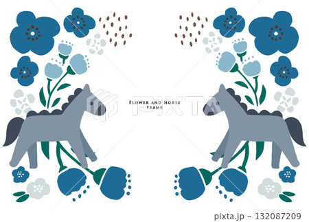 馬とお花のフレーム 青 馬とお花のフレーム 青 132087209