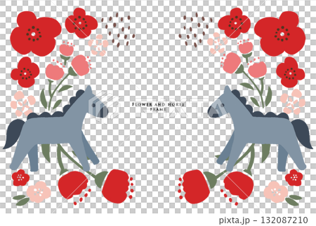 馬とお花のフレーム 赤 馬とお花のフレーム 赤 132087210