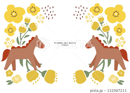 馬とお花のフレーム 黄色 馬とお花のフレーム 黄色 132087211