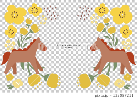 馬とお花のフレーム 黄色 馬とお花のフレーム 黄色 132087211