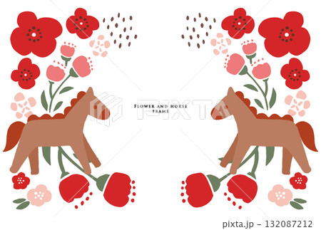 馬とお花のフレーム 赤 馬とお花のフレーム 赤 132087212